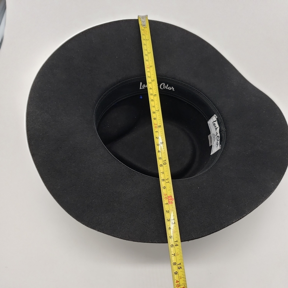 Lack Of Color Med 57cm Black Wool Hat Blue Feather green black band embroidered - Picture 10 of 11